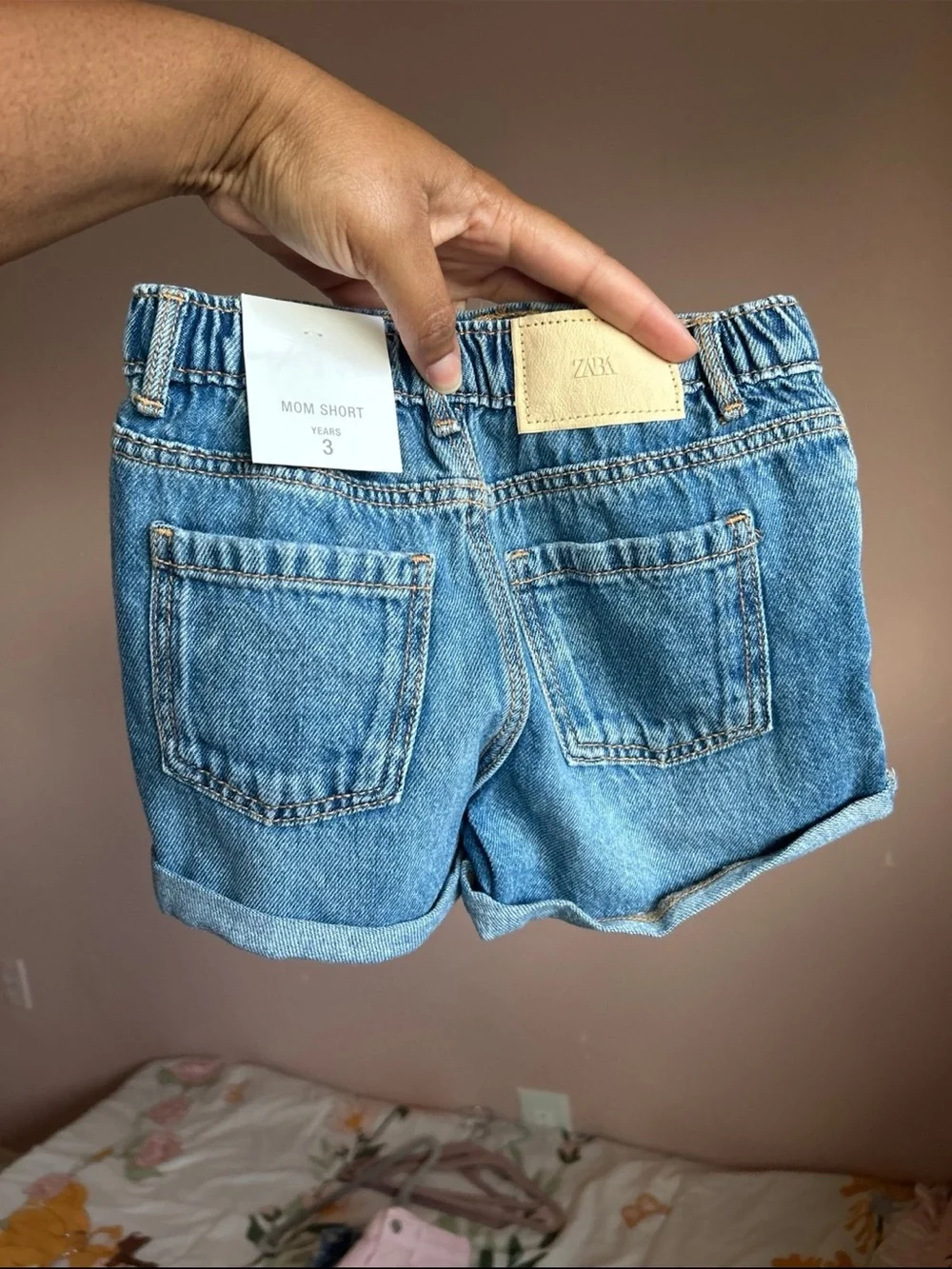 Zara Light Blue Denim Kids Roll-Cuff Jean Shorts with Star Embroidery